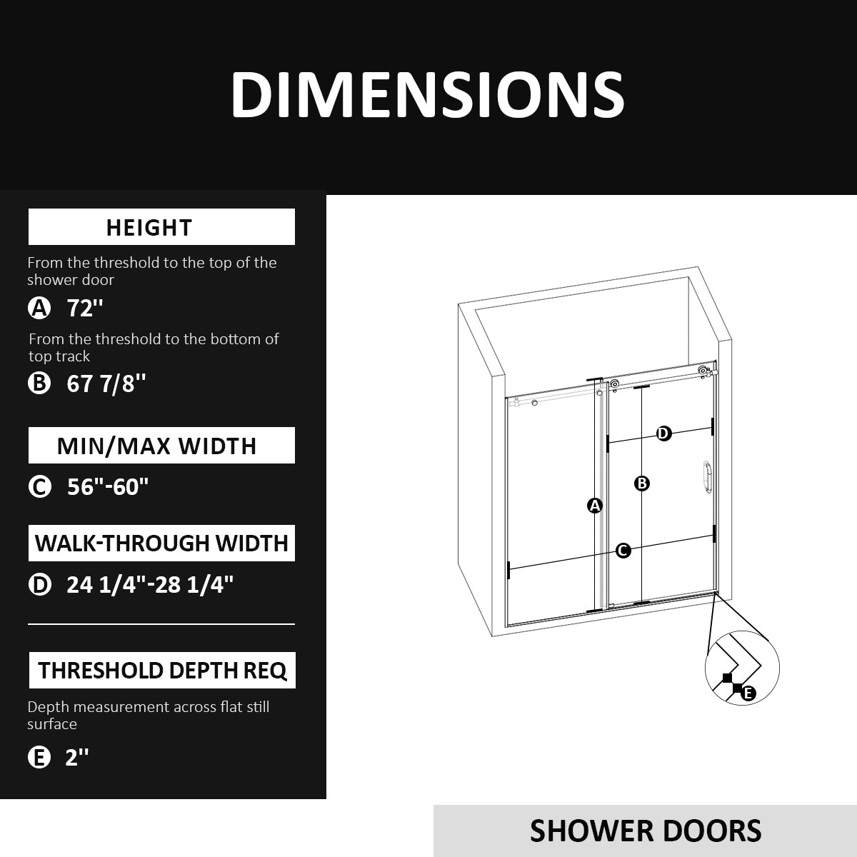 Semi Frameless Sliding Shower Door 56 60 In. W X 72 In. H, Bathroom Sliding Door With 5 16" Clear Tempered Glass, Matte Black Finish, Designed For Smooth Door Closing Matte Black Stainless Steel