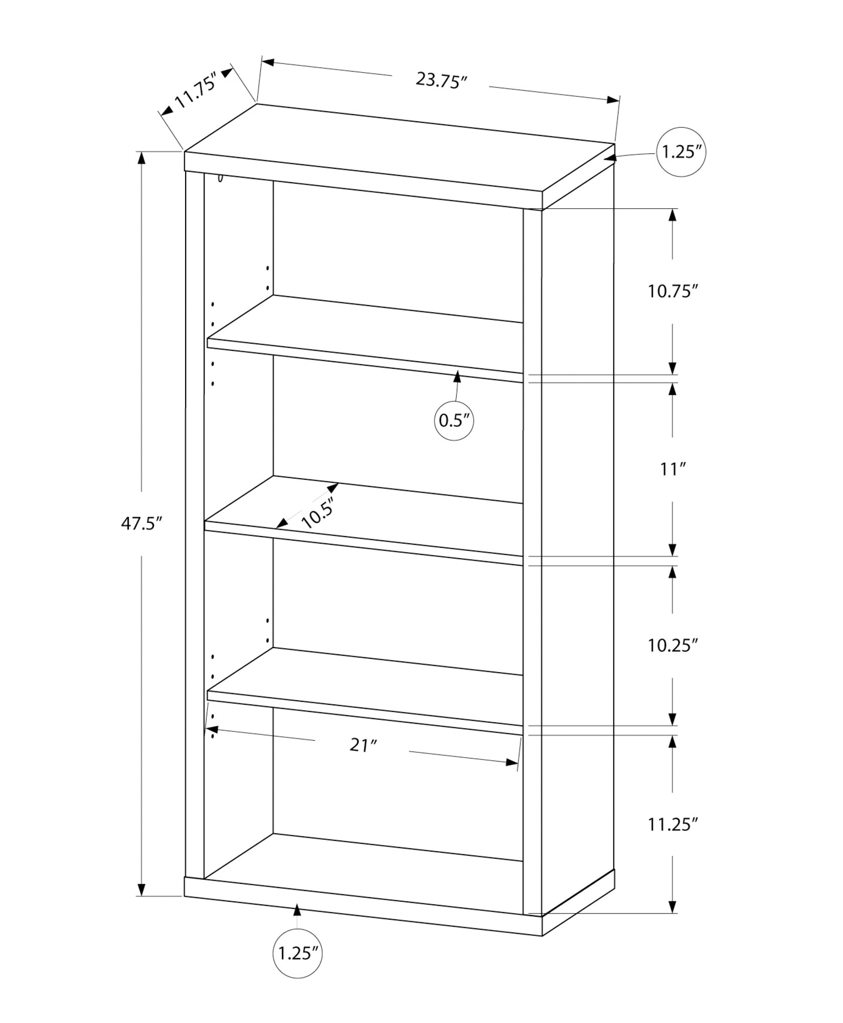 Bookshelf, Bookcase, Etagere, 5 Tier, 48"H, Office, Bedroom, Brown Laminate, Contemporary, Modern Taupe Particle Board