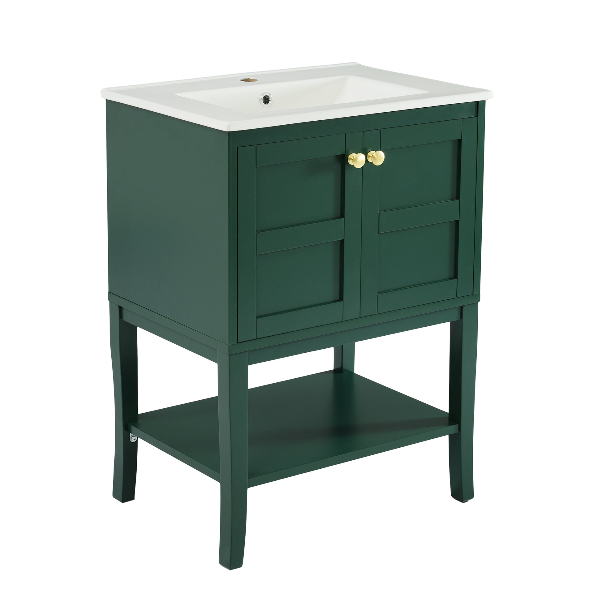 24'' Bathroom Vanity With Top Sink, Modern Bathroom Storage Cabinet With 2 Doors, Single Sink Bathroom Vanity Green 2 1 Adjustable Hinges Bathroom Freestanding Modern Solid Wood Mdf Resin Painted