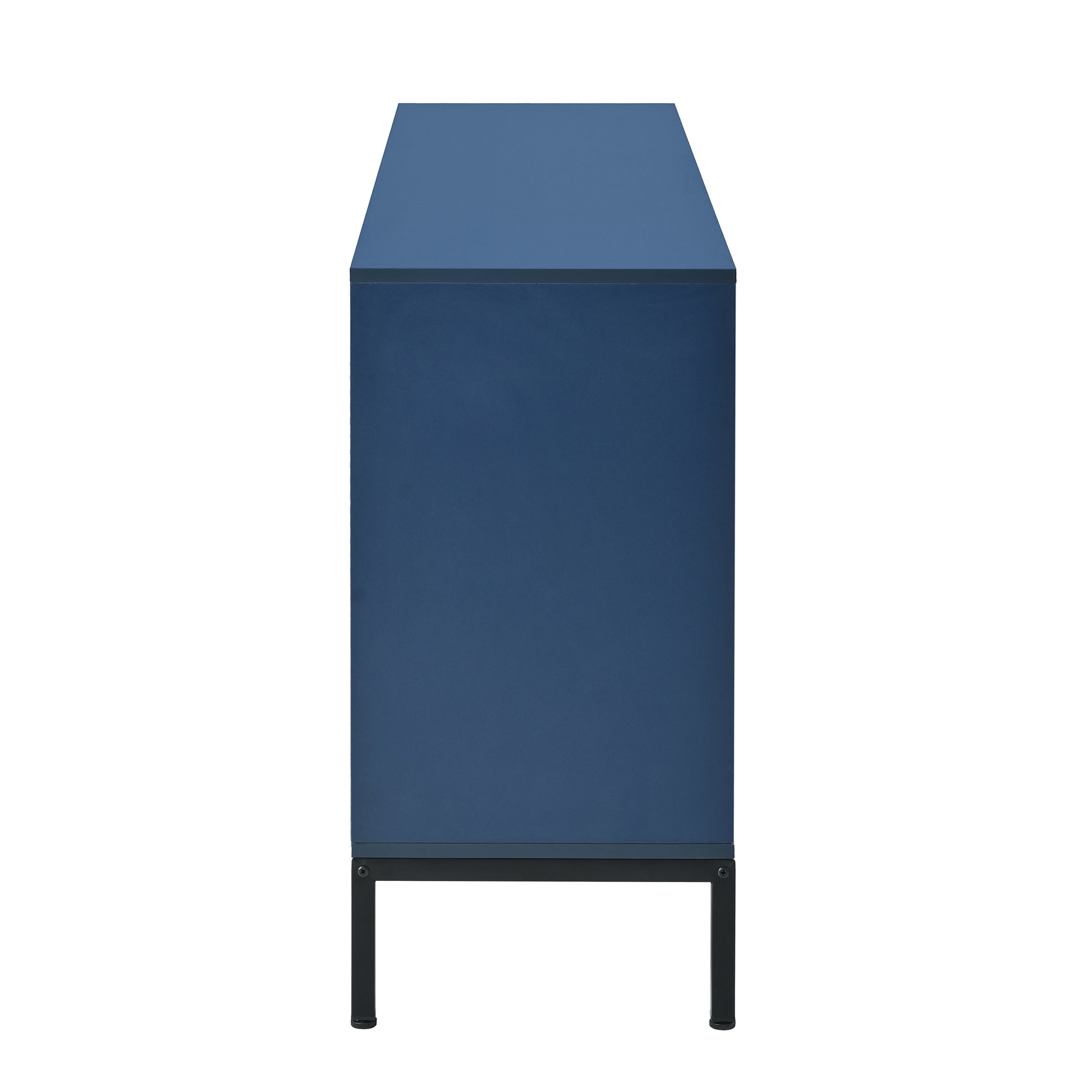 Exquisite Vertical Striped Four Door Sideboard With Sturdy Metal Legs And Semi Circular Handles, Suitable For Study, Entryway And Living Room Navy Blue Primary Living Space American Design Mdf