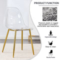 Table And Chair Set.Modern Rectangular Glass Dining Table With Tempered Glass Countertop And Golden Metal Legs, Paired With Multiple Transparent High Quality Pet Dining Chairs With Golden Legs. Gold Seats 8 Tempered Glass