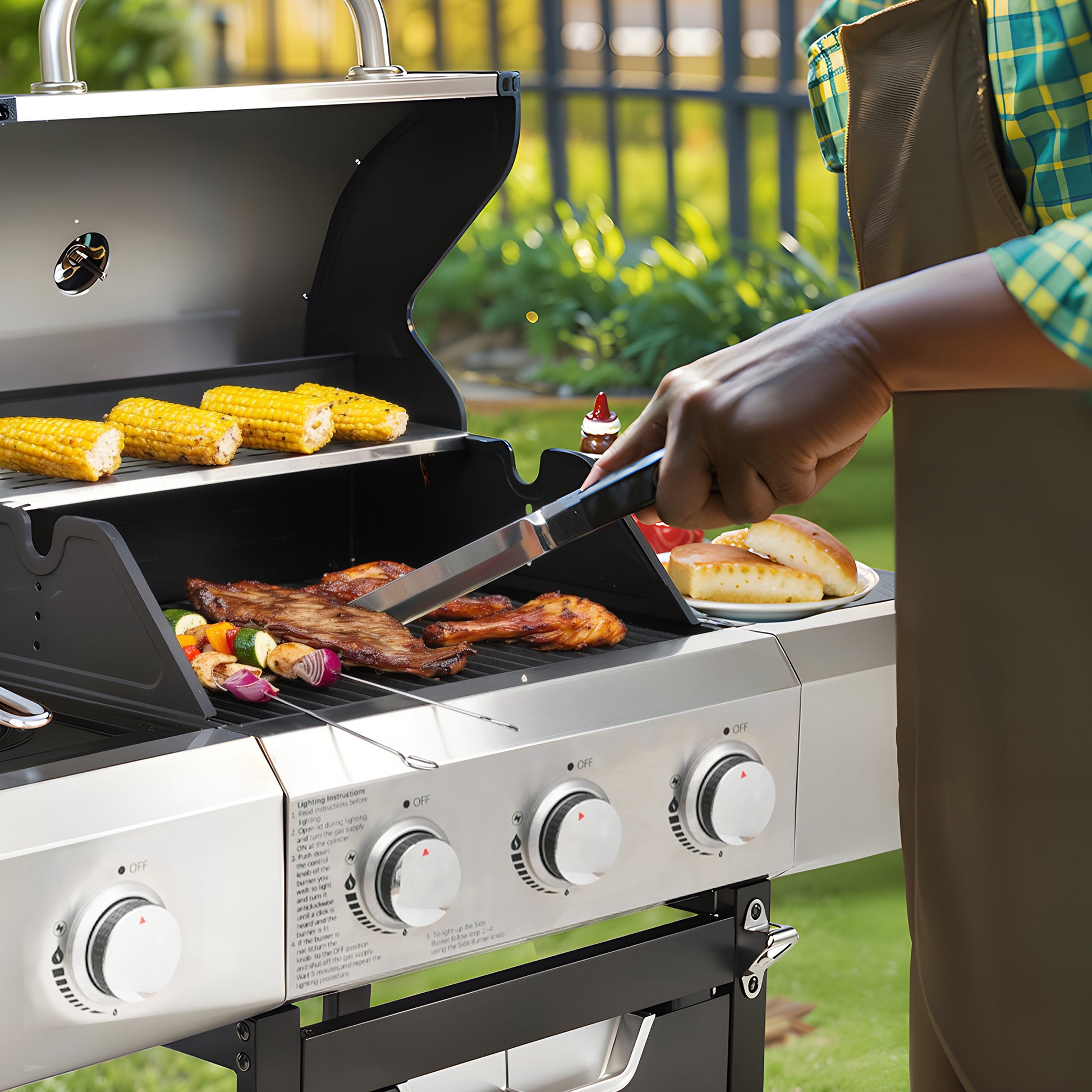 Propane Grill 3 Burner Barbecue Grill Stainless Steel Gas Grill With Side Burner And Cover For Outdoor Bbq, Camping Silver Garden & Outdoor Stainless Steel