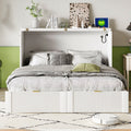 Full Size Murphy Bed With Drawer And A Set Of Sockets & Usb Ports, Pulley Structure Design, White Full White Plywood