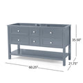 61'' Bathroom Vanity With Marble Top & Double Ceramic Sinks, 4 Drawers, Open Shelf, Gray Gray Plywood