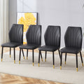 4 Modern Dining Chairs With Stylish Pu Patterned Backrest And Black Metal Legs For A Comfortable Home Experience In The Kitchen, Bedroom And Office. Black Pu