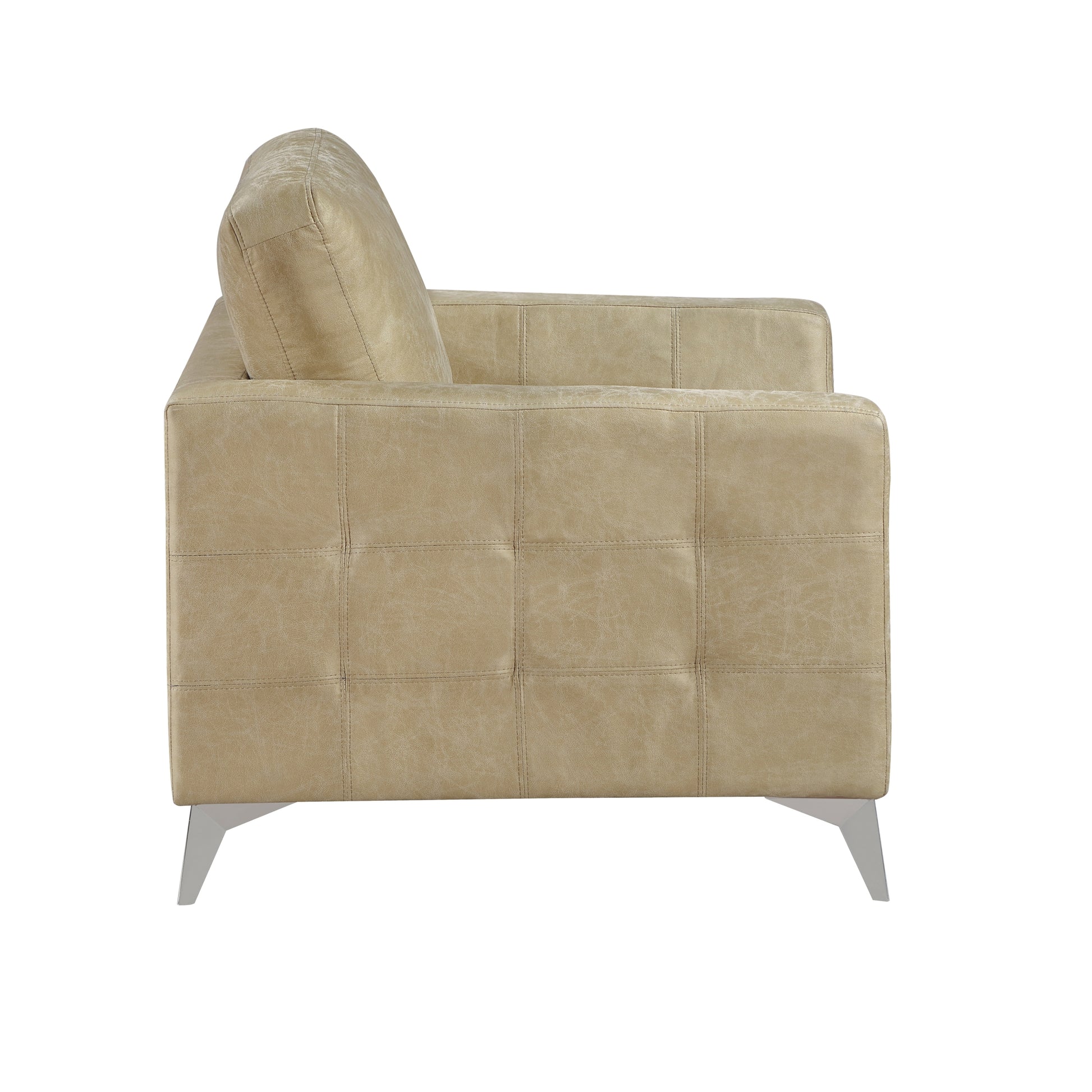 Sand Hued Polished Microfiber Upholstery Elegant Modern Style Chair 1Pc Solid Wood Living Room Furniture Silver Finish Metal Legs Sand Primary Living Space Modern Solid Wood