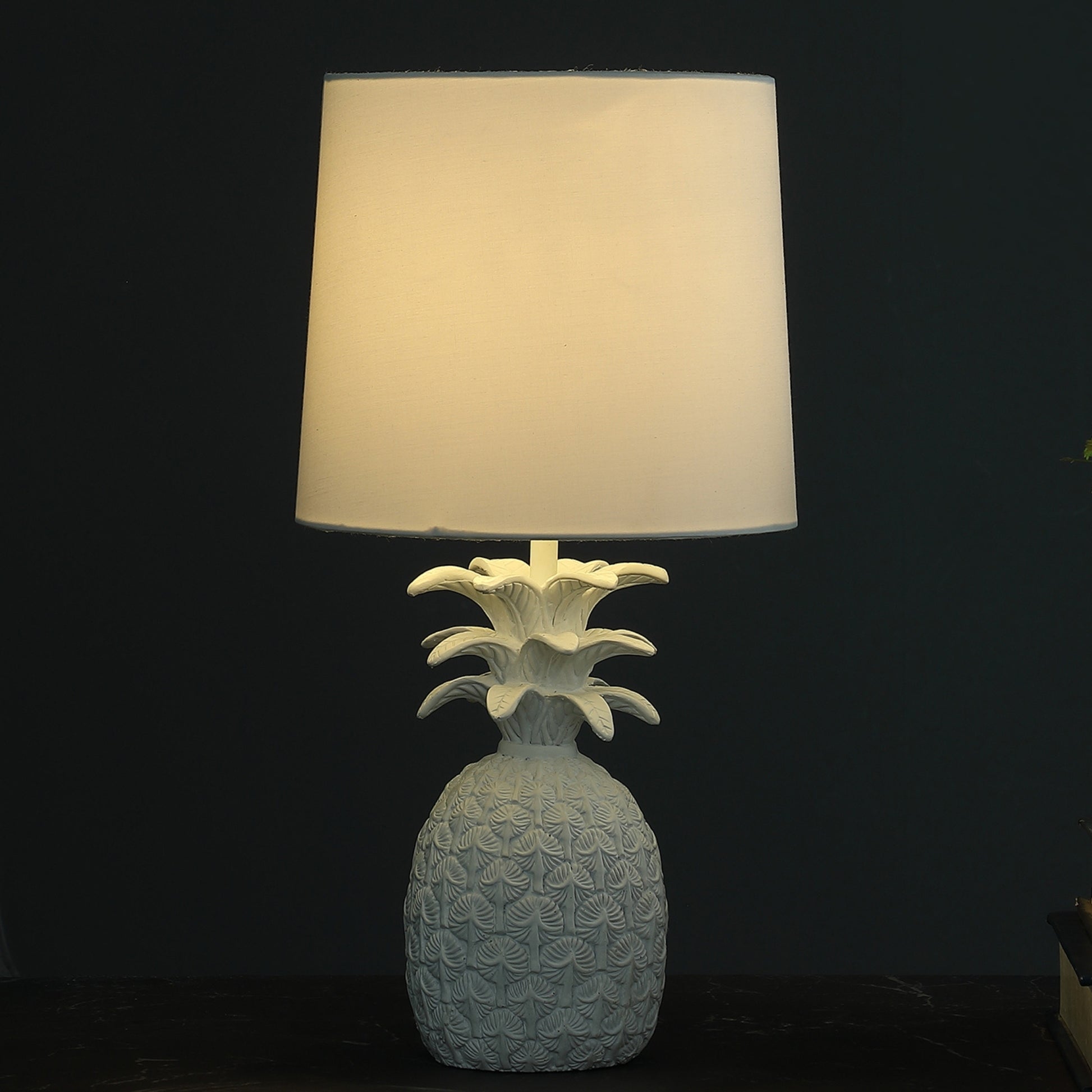 17" In Coastal White Tropical Heahea Pineapple Table Lamp White Polyresin