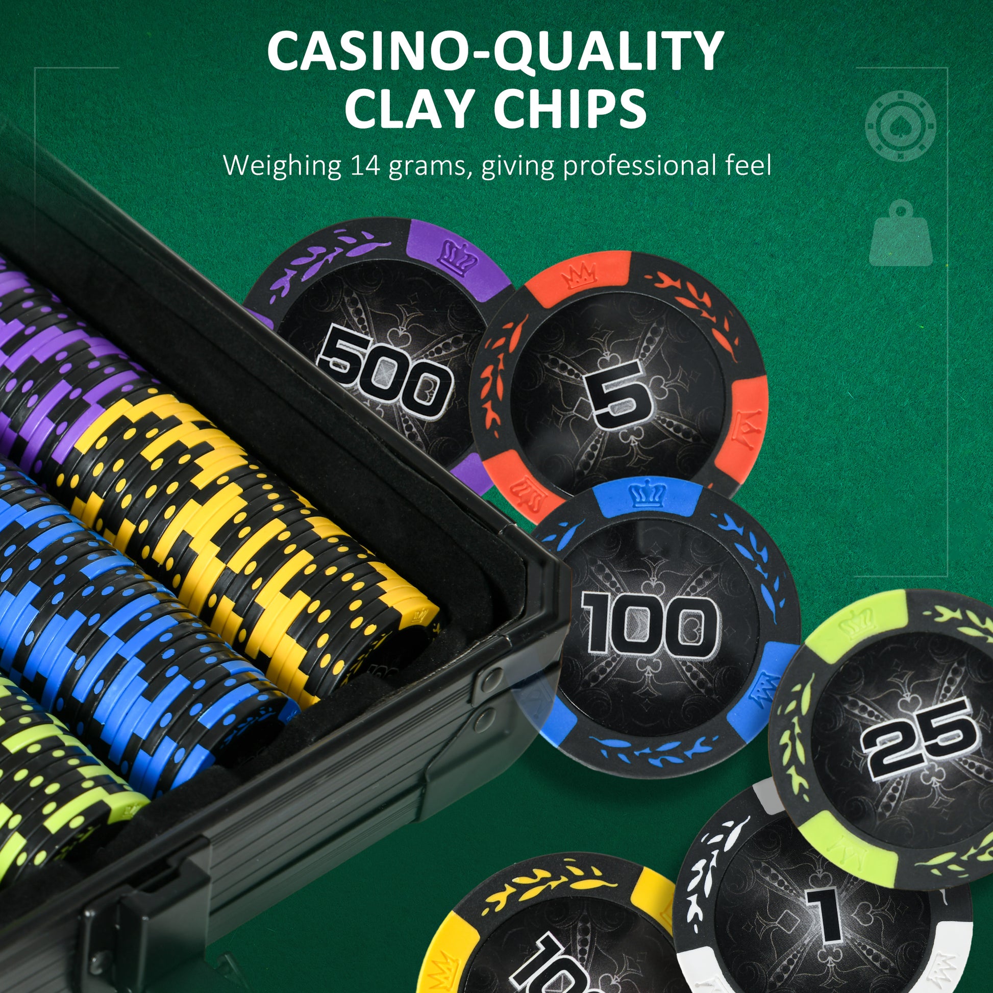 Soozier Poker Chip Set With 6 Denominations, 500 Chips, 14 Gram Clay, Casino Poker Chips With Aluminum Case, 2 Decks Of Playing Cards, Dealer Button & 5 Dice For Texas Hold'Em Black Aluminium
