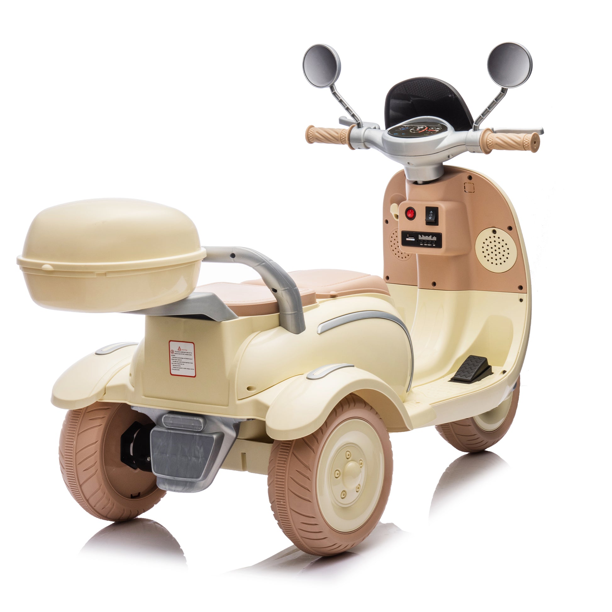 12V Two Seater Kids Ride On Electric Motorcycle,Three Wheels Kids Toy With Slow Start,Multi Function Player,Usb,Bluetooth, Light,Backseat Flip Adult Seat, Oversized Storage Box For Kids Aged 3 6.