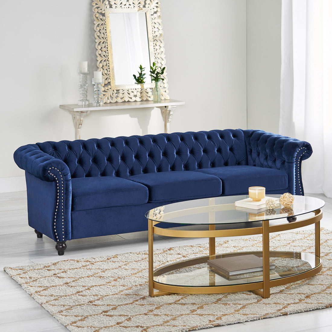 Sofa 3 Seater Blue Velvet