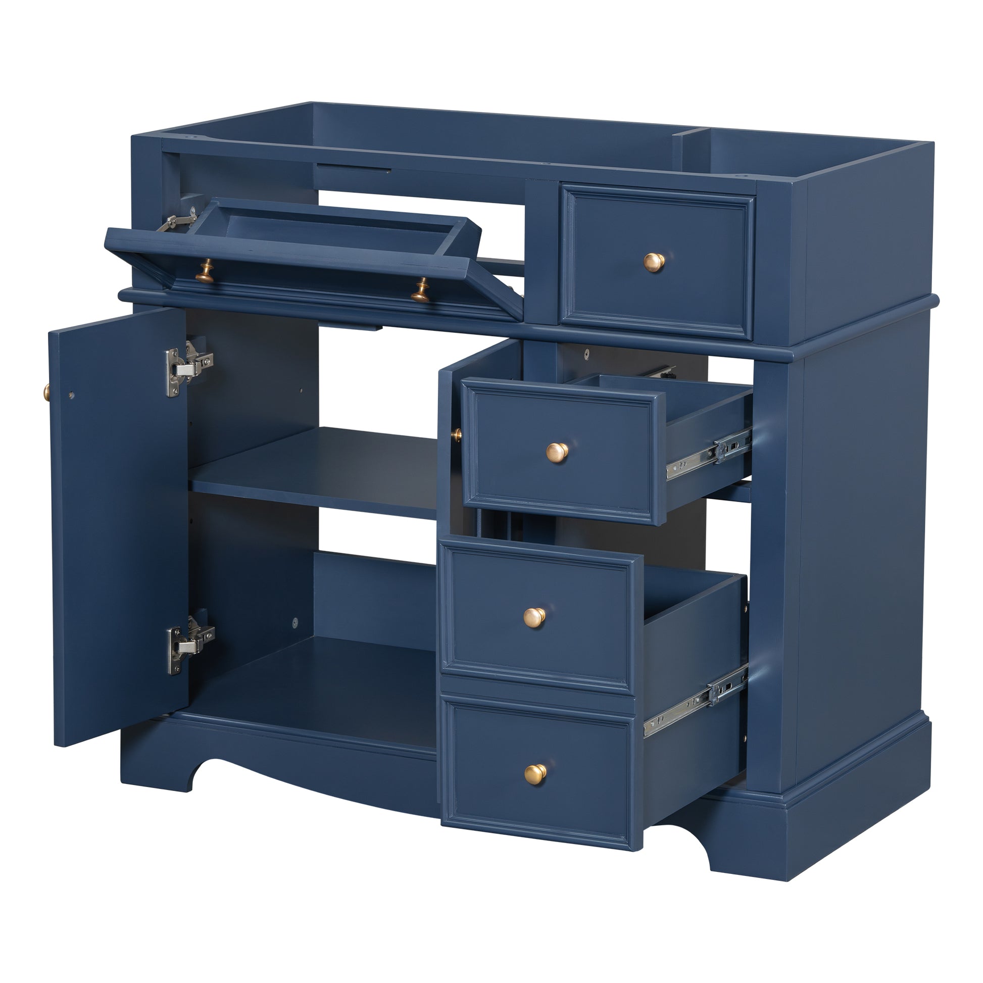 36'' Bathroom Vanity Without Basin Sink, Solid Wood Frame Bathroom Storage Cabinet, Freestanding Vanity With 3 Drawers& Adjustable Shelf Not Include Basin Sink Blue Bathroom Modern Solid Wood Mdf