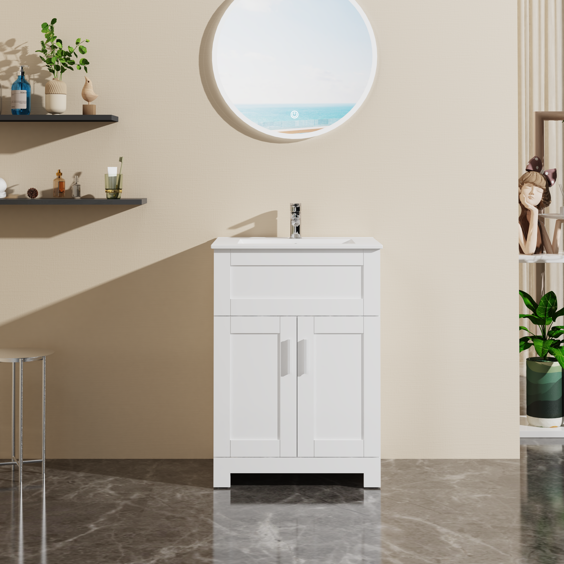 Goodyo 24" Sink Bathroom Vanity Laundry Cabinet Combo, White White Freestanding Mdf Mdf