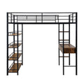 Full Size Metal Loft Bed With Desk And Shelves, Black Expected Arrival Time: 9.18 Box Spring Not Required Full Black Metal Solid Wood Mdf