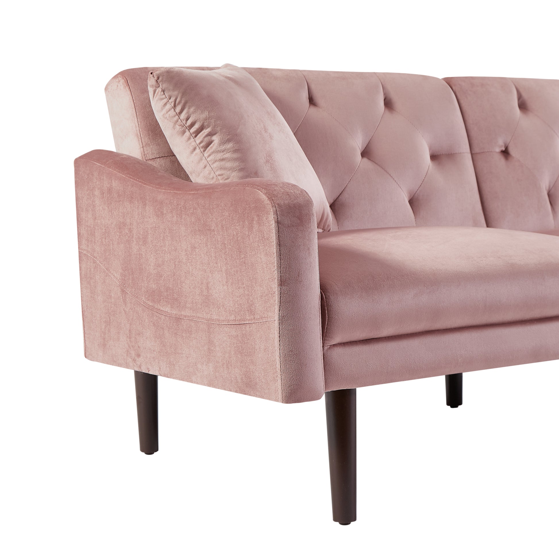 Sofa Bed With Armrests,74 Inch Variable Bed Pink White Wood Medium Firm Eucalyptus Foam Velvet 3 Seat