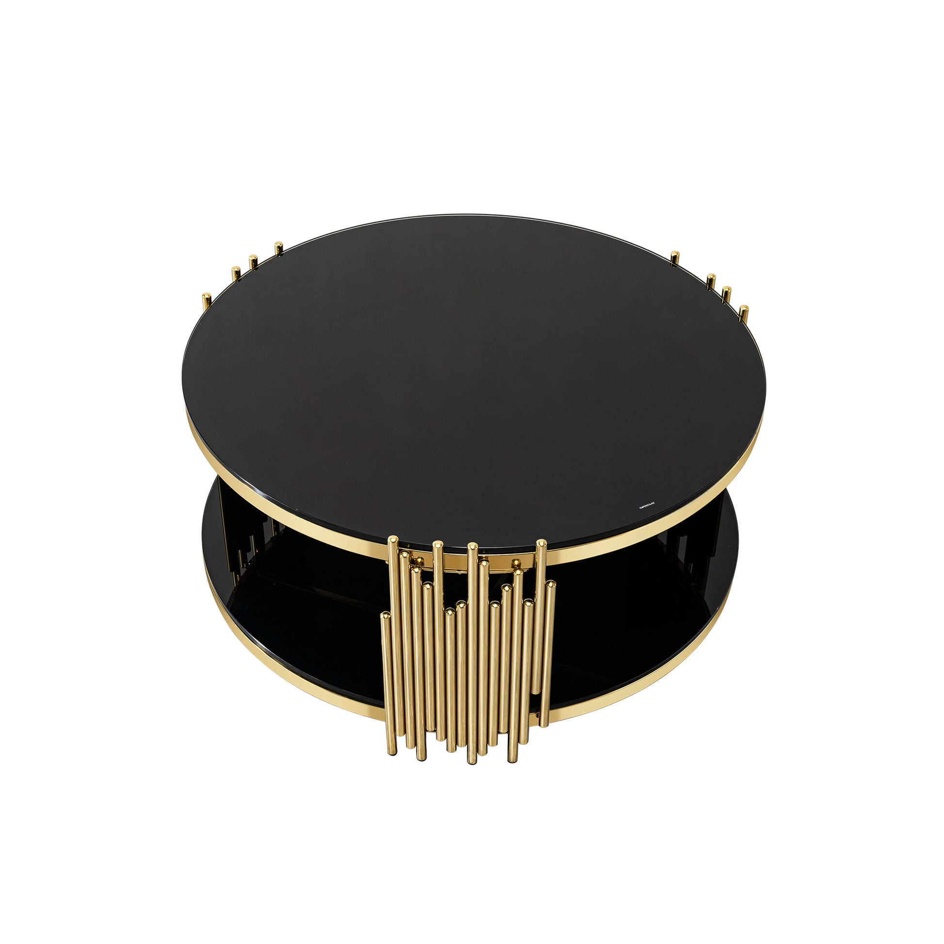 Double Layer Black Tempered Glass Top Stainless Steel Round Coffee Table For Living Room Gold Black Contemporary Round Shelves Coffee & End Tables Polished Stainless Steel