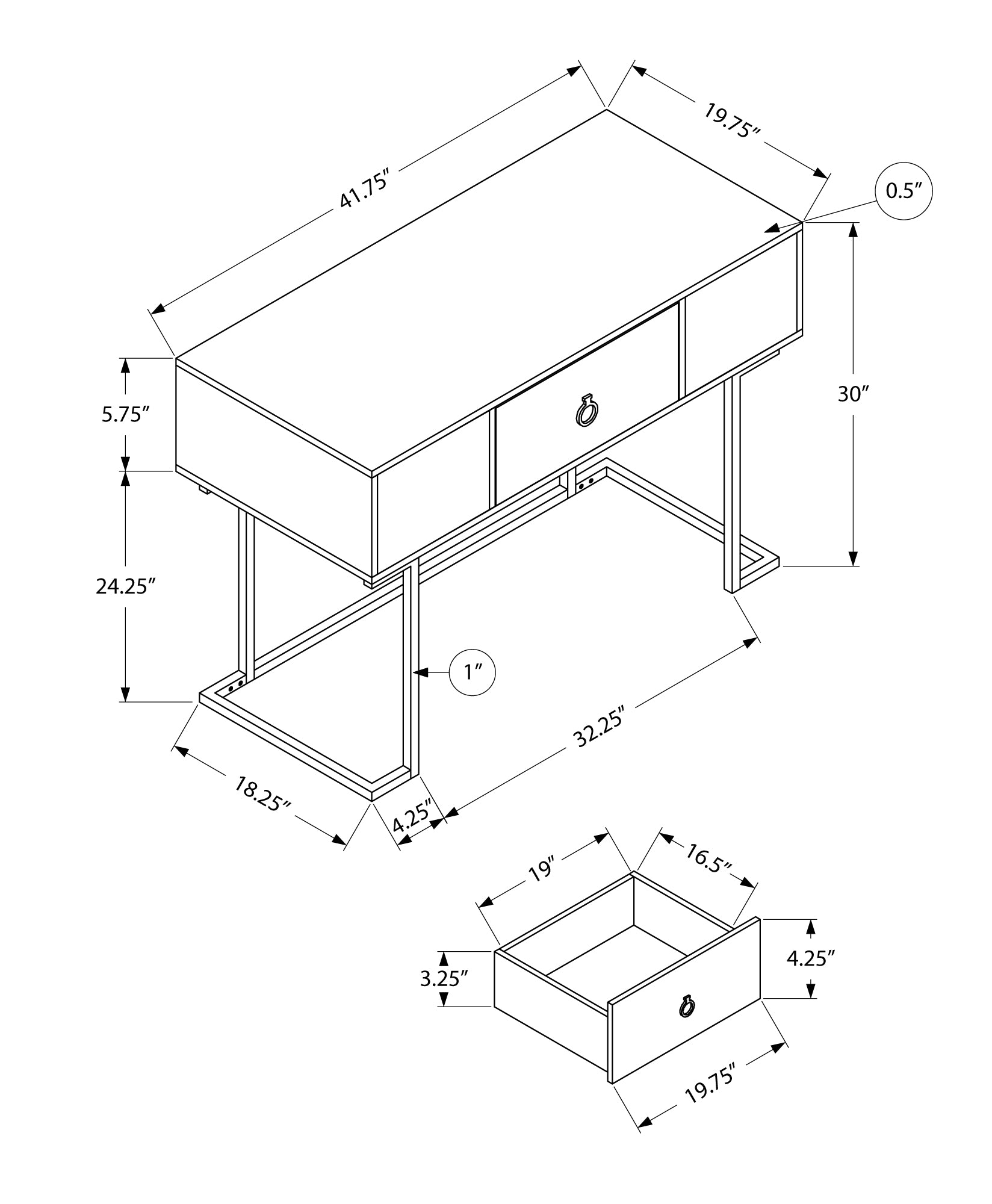 Computer Desk, Home Office, Laptop, Storage Drawers, 42"L, Work, Grey Laminate, Black Metal, Contemporary, Modern Grey Mdf