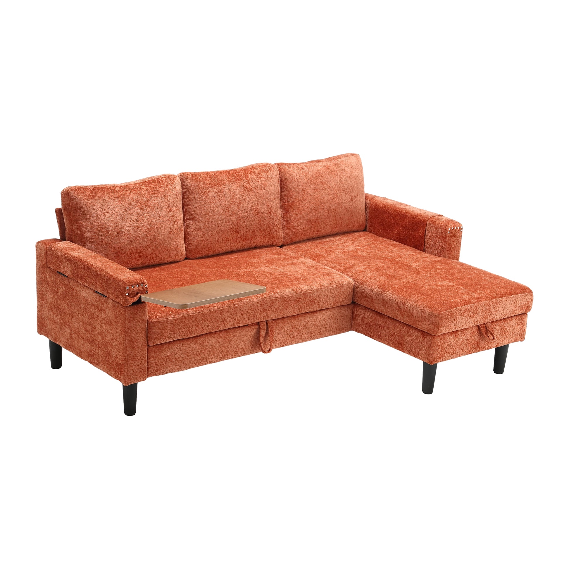 United Sectional Sofa Reversible Sectional Sleeper Sectional Sofa With Storage Chaise Orange Chenille