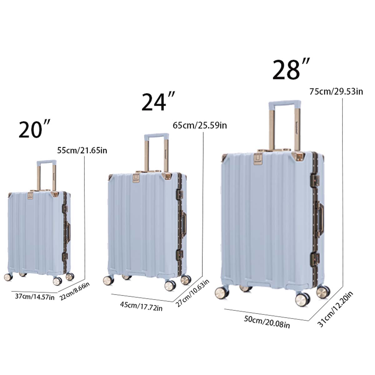 Luggage Sets Expandable Aluminum 20 24 28 Inch Three Model Set, Stylish Suitcase With Aluminum Frame Password Lock, Suitable For Travel Suitcases And Suitcases Blue Contemporary Aluminum