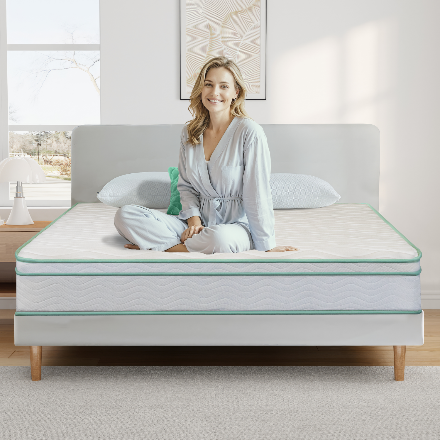 Full Size 10 Inch Cool Gel Memory Foam Innerspring Hybrid Mattress White Green Foam Spring Full