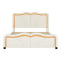 Full Size Upholstered Platform Bed With Curve Shaped And Height Adjustbale Headboard,Led Light Strips,White Full White Upholstered