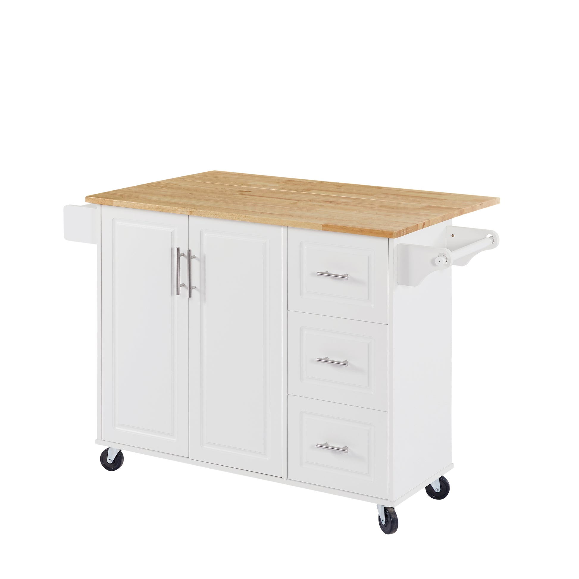 Kitchen Island With Drop Leaf Countertop, Rolling Kitchen Island Cartbarn Door Kitchen Island Table With Storage Cabinet And Tower Rack, Island Table On Wheels For Kitchen, White White White Rectangular Kitchen Carts Particle Board Medium 40 55In