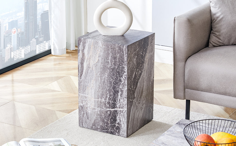 Elevate Your Living Space With This Modern Mdf Coffee Table, Which Showcases Gray Textured Patterns. It Is Characterized By Stylish Design. Grey Mdf