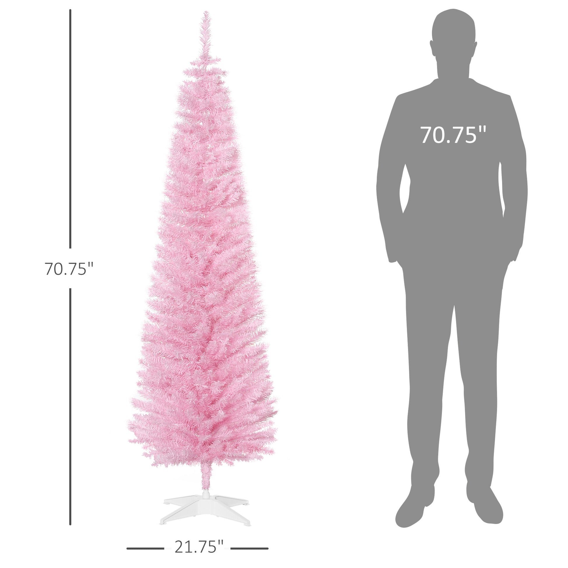 Homcom 6' Artificial Pencil Christmas Tree, Slim Xmas Tree With 390 Realistic Branch Tips And Plastic Stand, Pink Pink Plastic