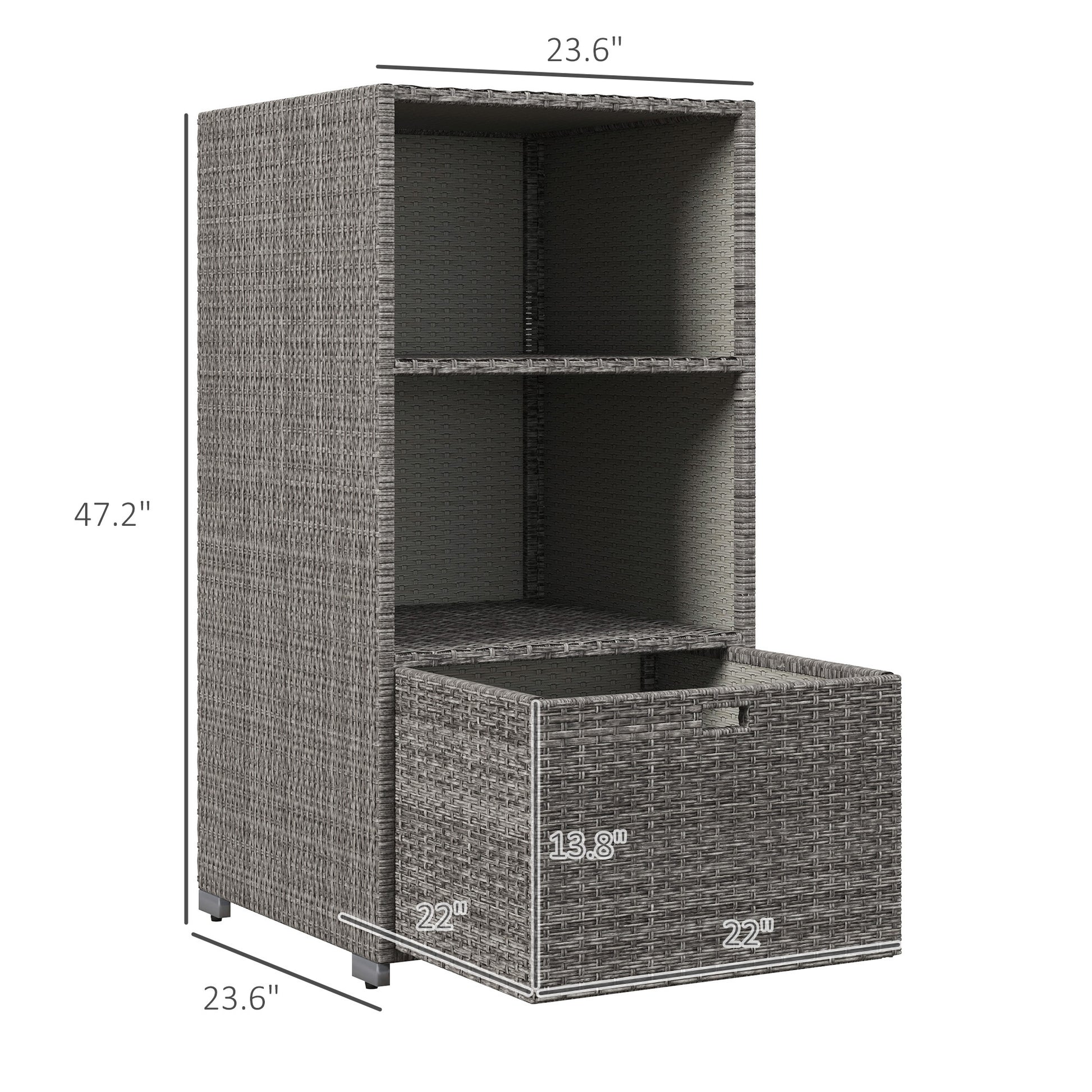 Outsunny Valet Pool Towel Rack, Waterproof Pe Plastic Rattan Wicker Storage Organizer, Indoor Outdoor Spa, And Hot Tub Accessory Storage, 2 Shelves, 1 Basket Drawer, Mixed Gray Dark Grey Rattan