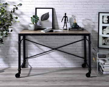 Oklarth Rustic Oak & Black Finish Writing Desk Black,Oak Metal,Synthetic Wood
