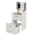 3 In 1 Vanity Desk With Open Top Mirror,Small Make Up Vanity Set With Visible Glass Desktop,Compact Makeup Vanity With 3 Drawers,Dressing Table For Bedroom White White Drawer 3 Drawers Bedroom Ball