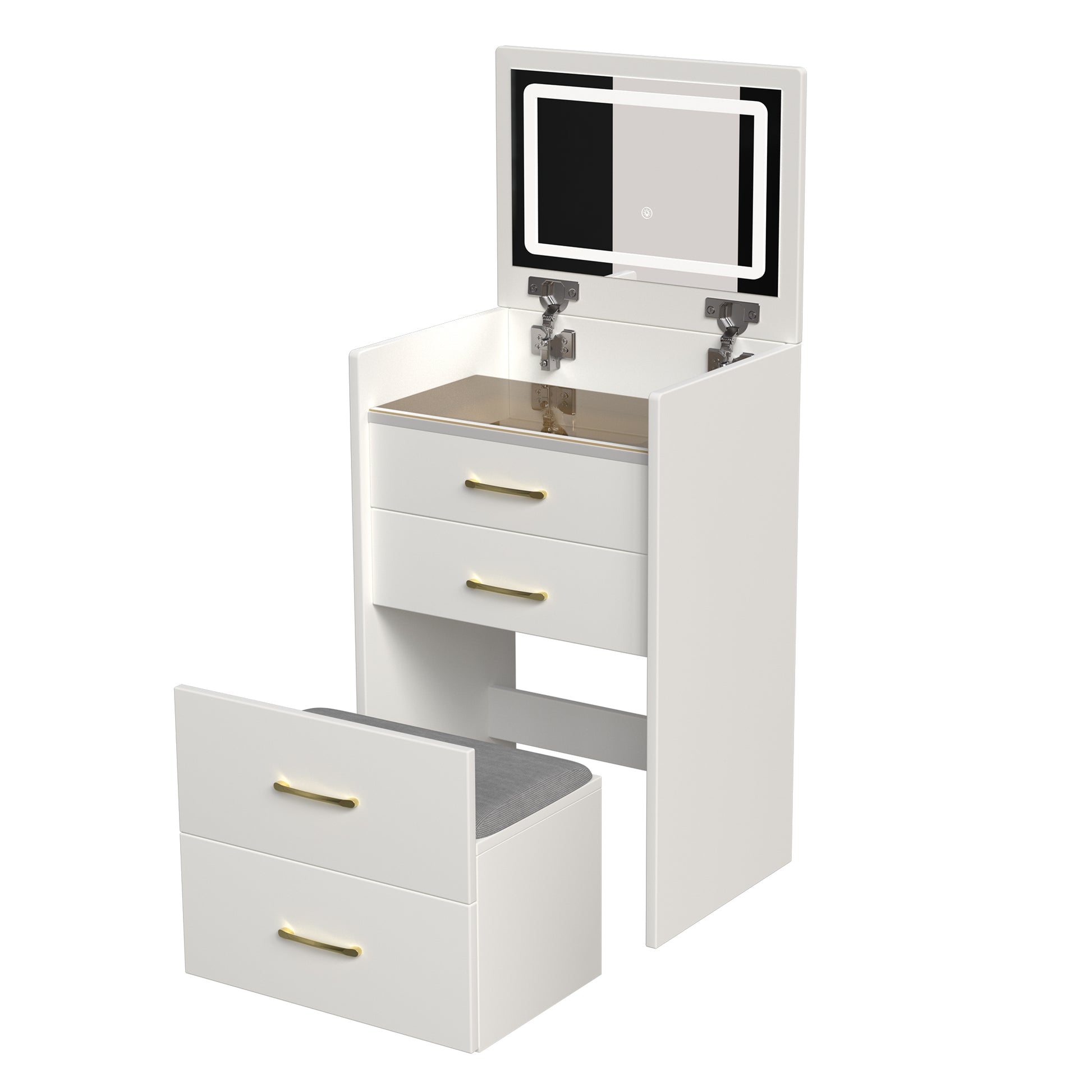 3 In 1 Vanity Desk With Open Top Mirror,Small Make Up Vanity Set With Visible Glass Desktop,Compact Makeup Vanity With 3 Drawers,Dressing Table For Bedroom White White Drawer 3 Drawers Bedroom Ball