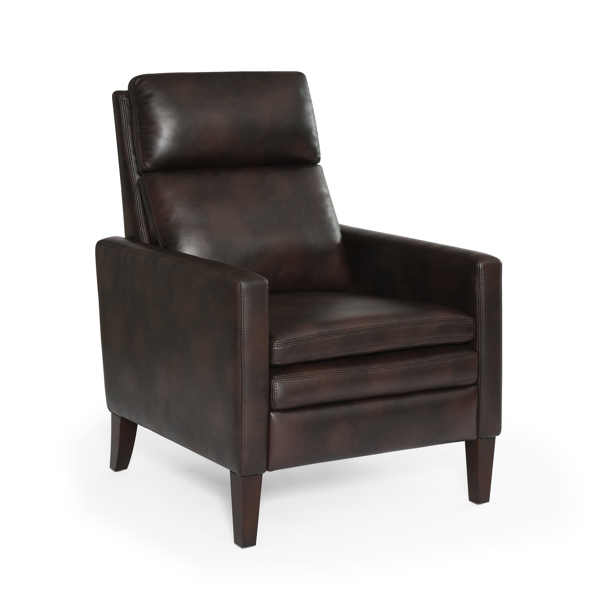 Vaughn Burnished Brown Faux Leather Push Back Recliner Brown Foam Faux Leather