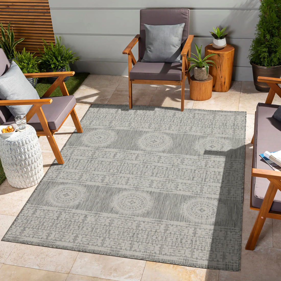 Sunshine Gc Har2024 Silver 7 Ft. 10 In. X 10 Ft. 3 In. Indoor Outdoor Area Rug Silver Polyester Polypropylene