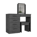 Makeup Dressing Table, Mirror, Four Drawers, Stool, Smokey Oak Smoke Grey Solid Wood Mdf Engineered Wood