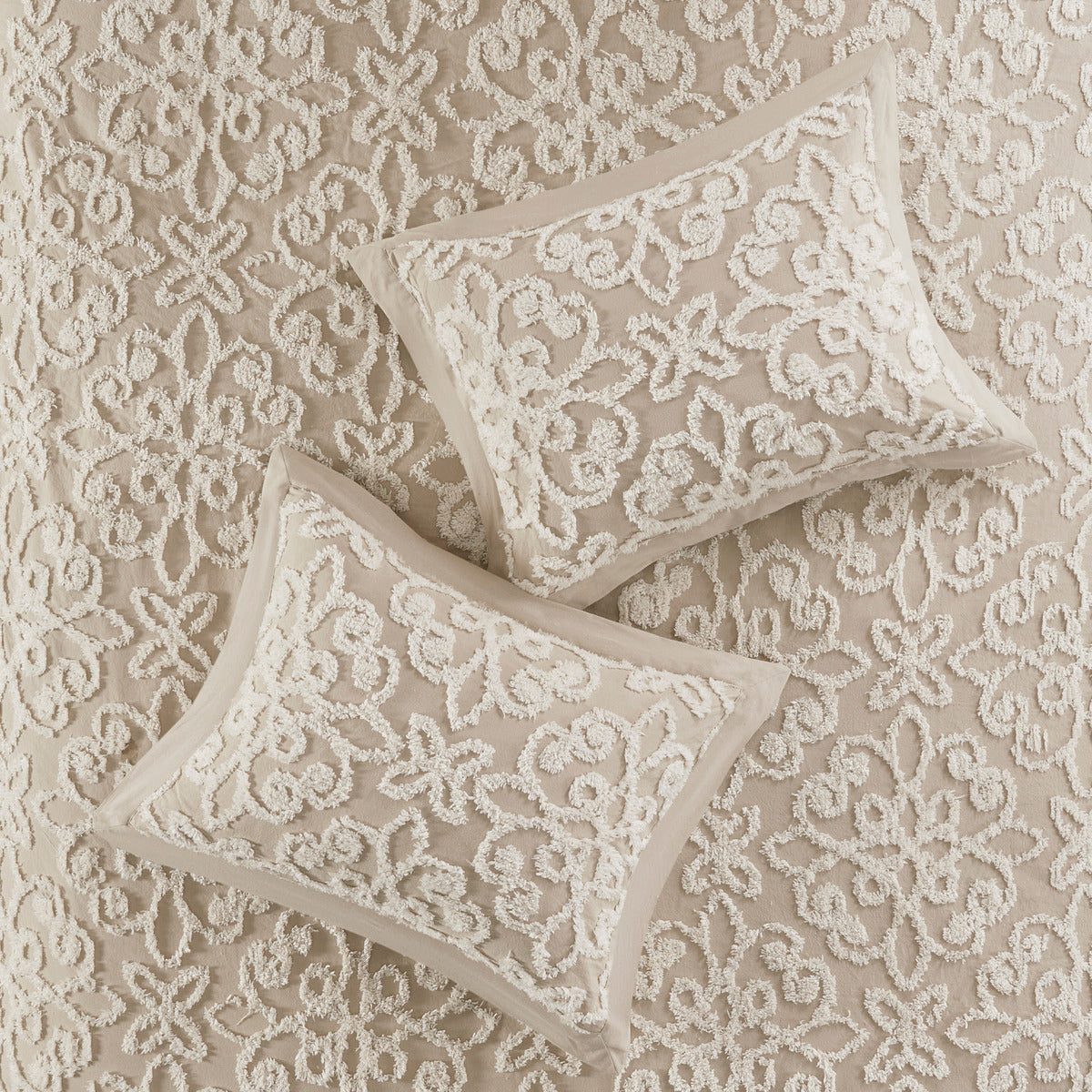 3 Piece Tufted Cotton Bedspread Set Taupe Full Queen Taupe Cotton