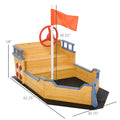 Outsunny Wooden Kids Pirate Sandbox, Outdoor Sandboat With Bench Seats, Storage, Non Woven Fabric Cloth For Backyard, Lawn Natural Wood