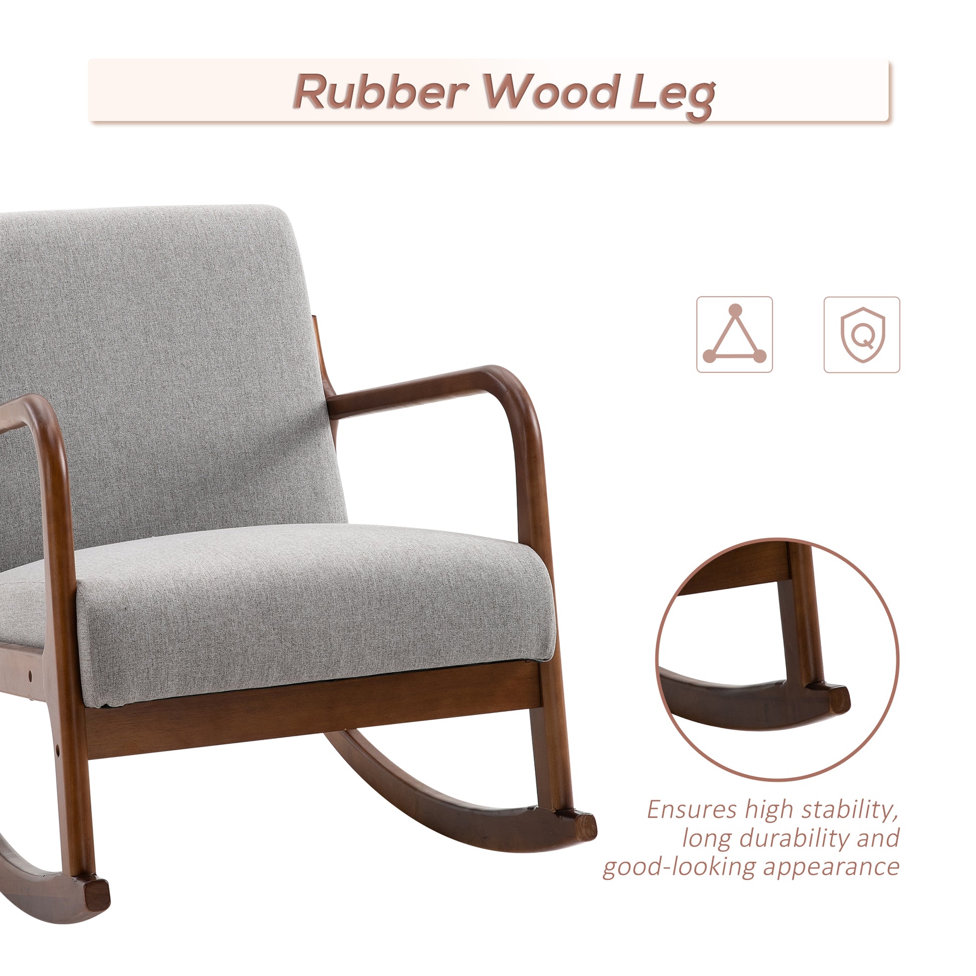 Homcom Upholstered Rocking Armchair With Wood Base And Linen Fabric Padded Seat For Living Room, Grey Grey Linen