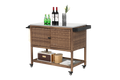 Outdoor Wicker Bar Cart, Patio Wine Serving Cart W Wheels, Rolling Rattan Beverage Bar Counter Table W Glass Top For Porch Backyard Garden Poolside Party, Brown No Brown Garden & Outdoor Steel