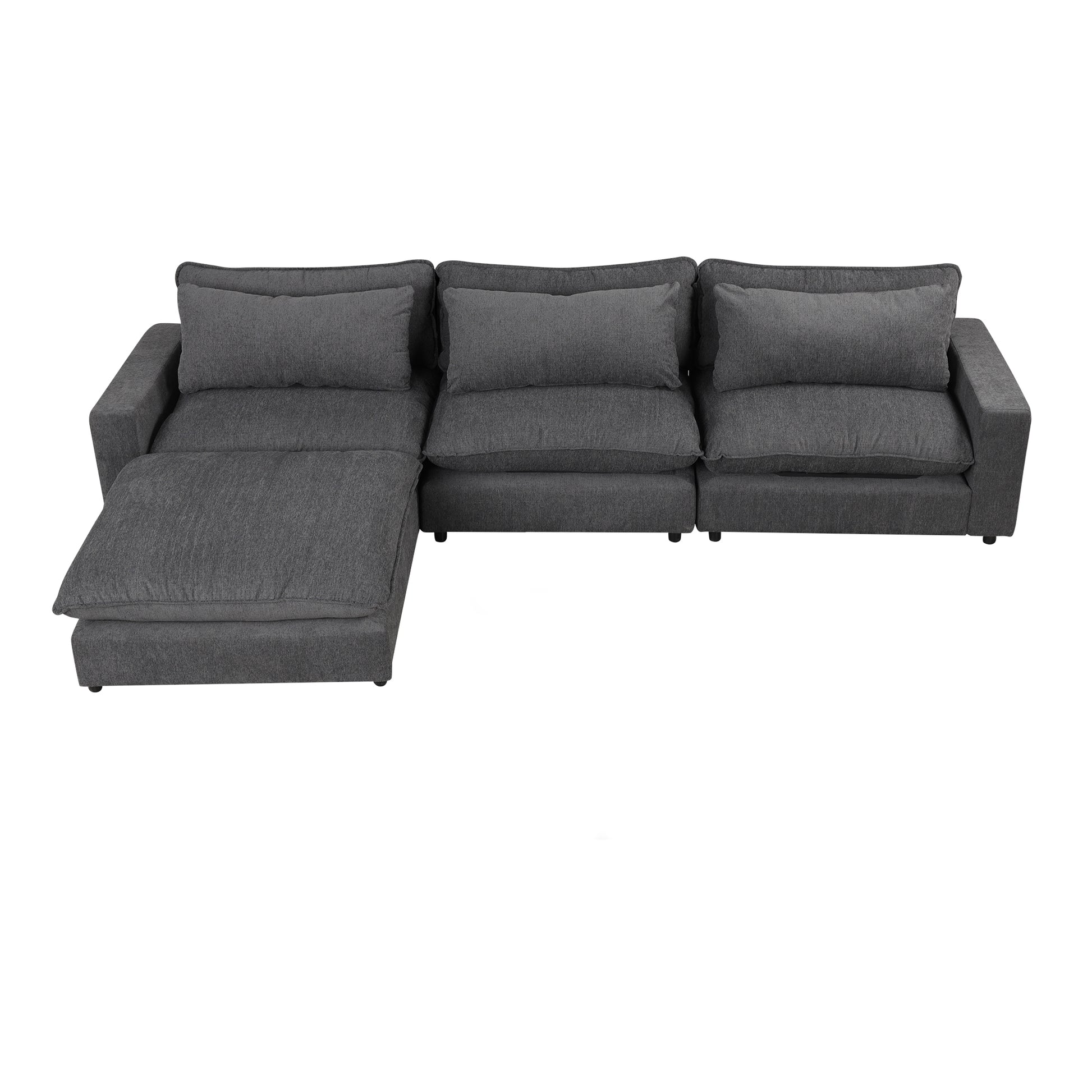 128" Sectional Sofa Cloud Sofa Chenille Upholstered Sofa Couch With Movable Ottoman, Comfortable Seat Cushions, Charging Ports And Three Back Pillows For Living Room, Grey Grey Foam Chenille 4 Seat