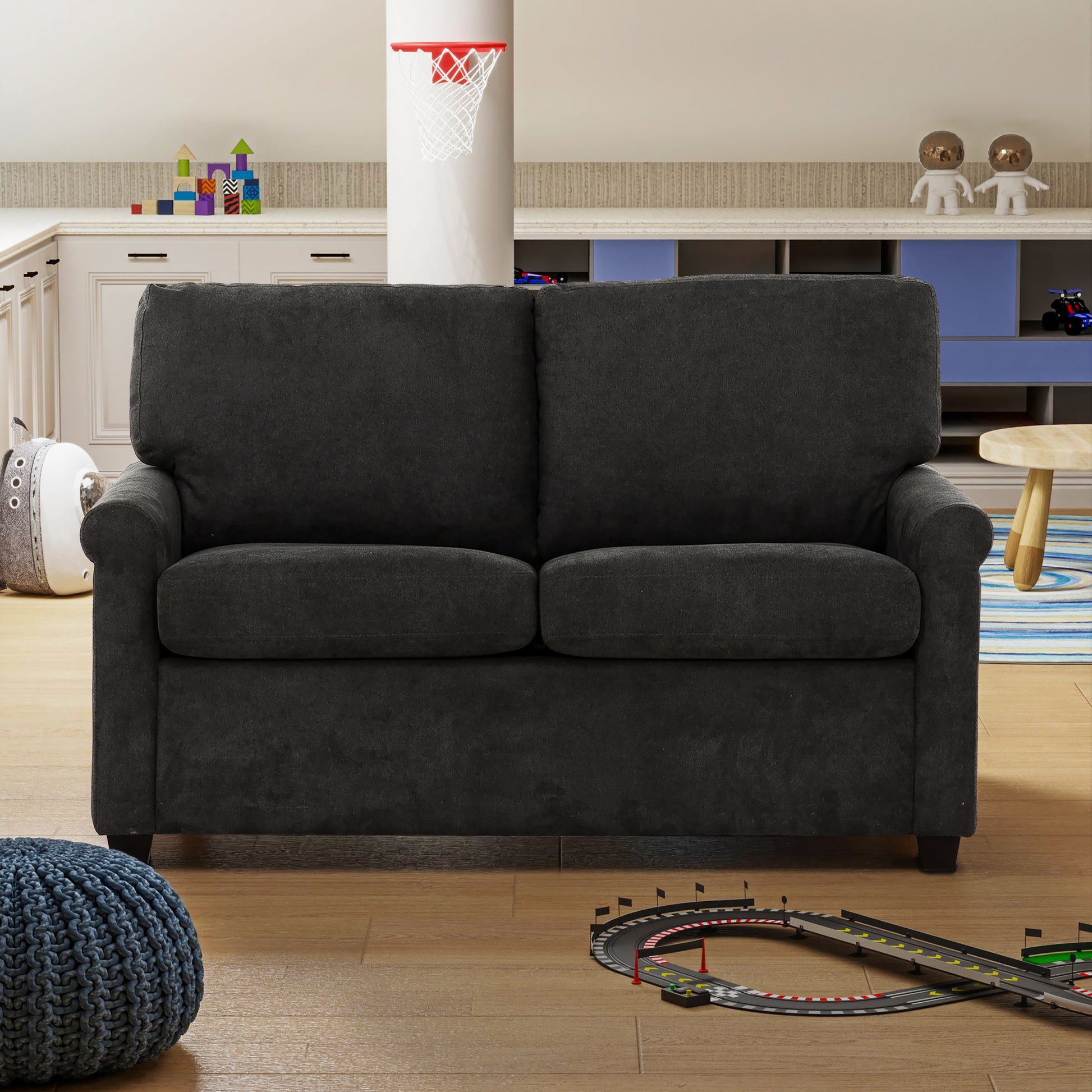 Convertible Twin Sleeper Sofa With Usb Ports, Modern Upholstered Sofa Bed, Living Room 2 Seater Sofa Loveseat, Dark Gray Dark Gray Polyester Wood Primary Living Space Medium Firm Cushion Back Heavy Duty Modern Rolled Arms Plywood Metal 2 Seat