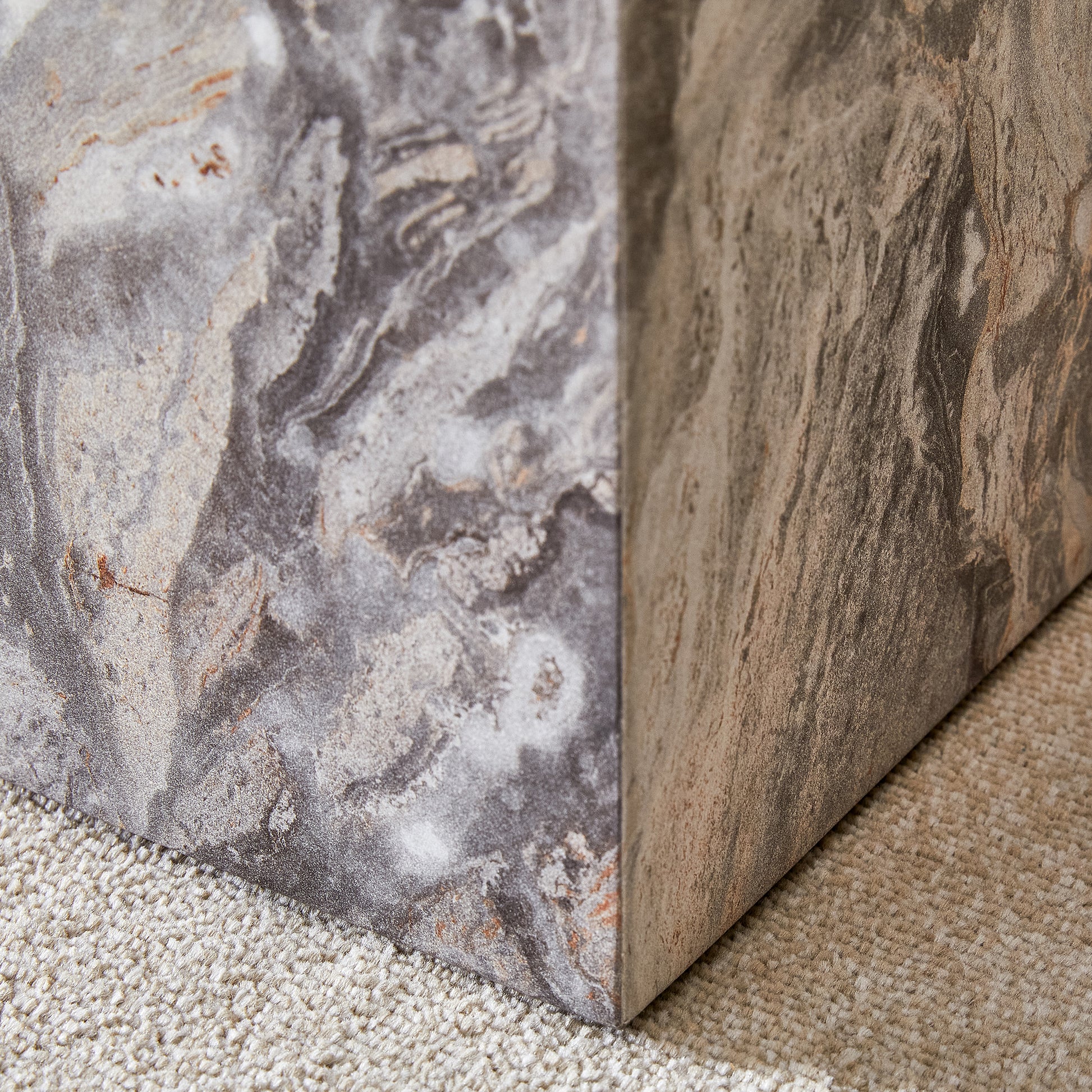 Elevate Your Living Space With This Modern Mdf Coffee Table, Which Showcases Gray Textured Patterns. It Is Characterized By Stylish Design. Grey Mdf
