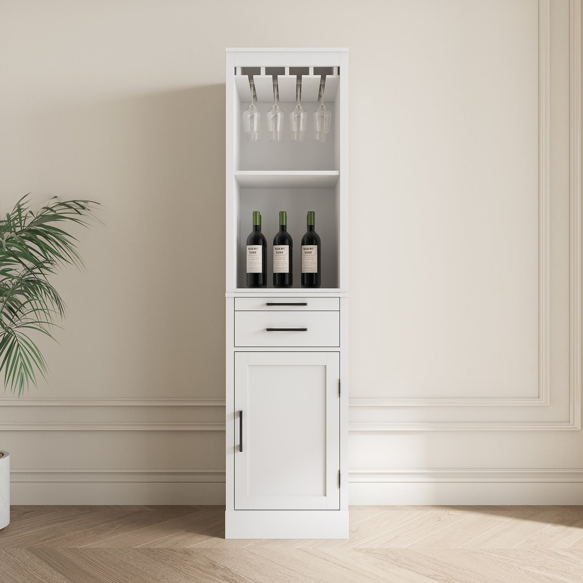 White Color Modular Wine Bar Cabinet Buffet Cabinet With Hutch For Dining Room White Particle Board Mdf