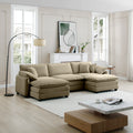 Oversized Modular Cushioned Sofa With Conversible Ottoman, 3 Seater Sofa With 2 Footstools, U Shape Sofa In Camel Corduroy Fabric Camel Corduroy 3 Seat