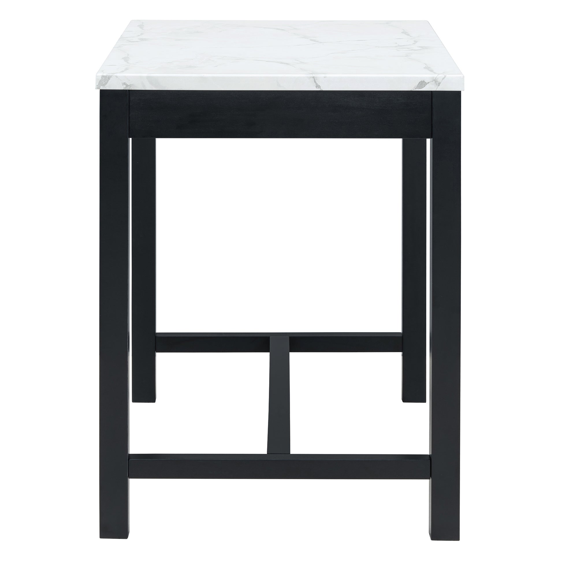 5 Piece Modern Faux Marble Versatile Bar Table Set With Storage Drawers And Padded Stools, Ideal For Space Saving Dining Nooks Or Small Kitchens Black Black Solid Wood Mdf