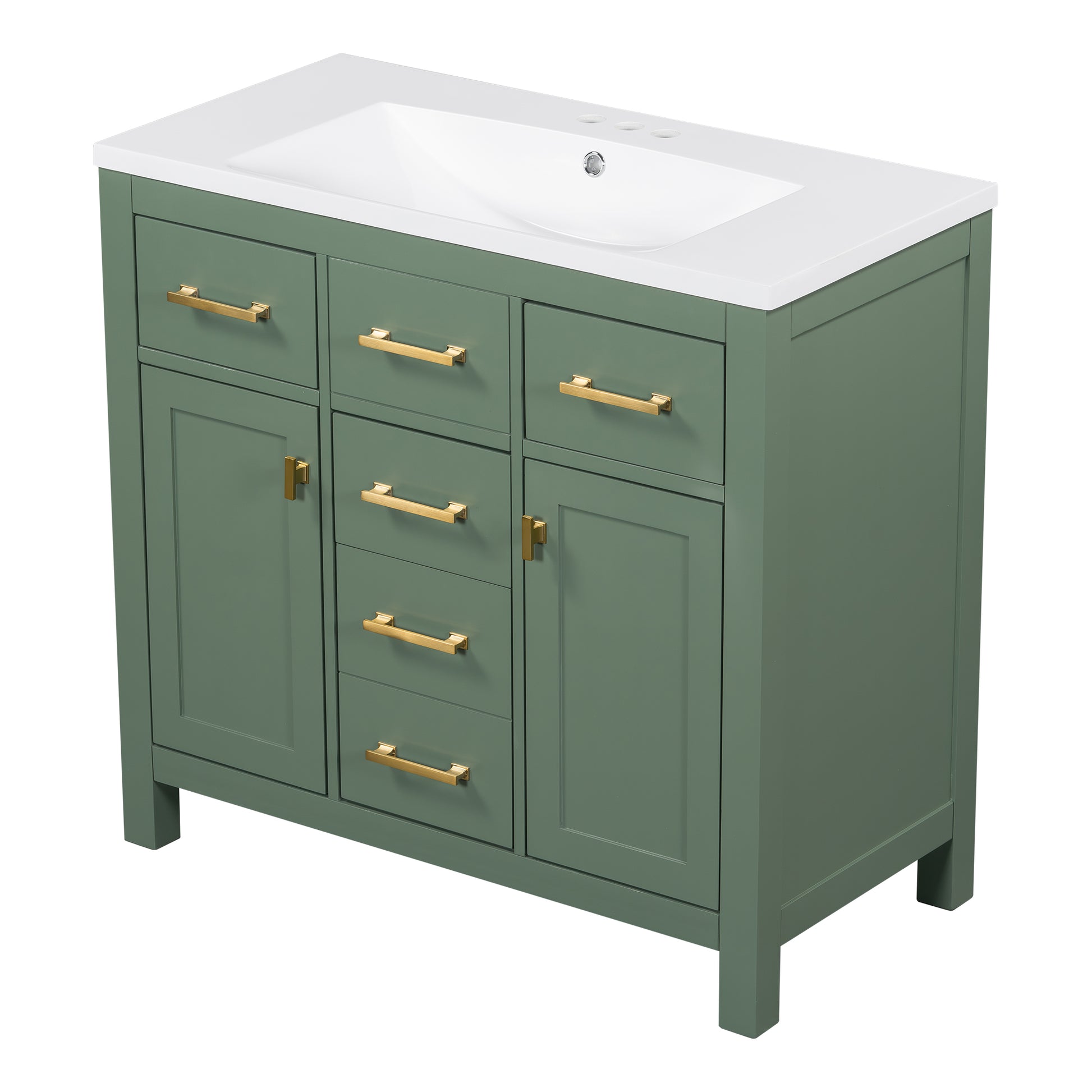 36'' Bathroon Vanity With Resin Sink Combo Set, Modern Freestanding Single Bathroom Cabinet With 4 Drawers & 2 Cabinets,Storage Cabinet For Bathroom, Solid Wood Frame Vanity Set Same As Sw000130Aaf