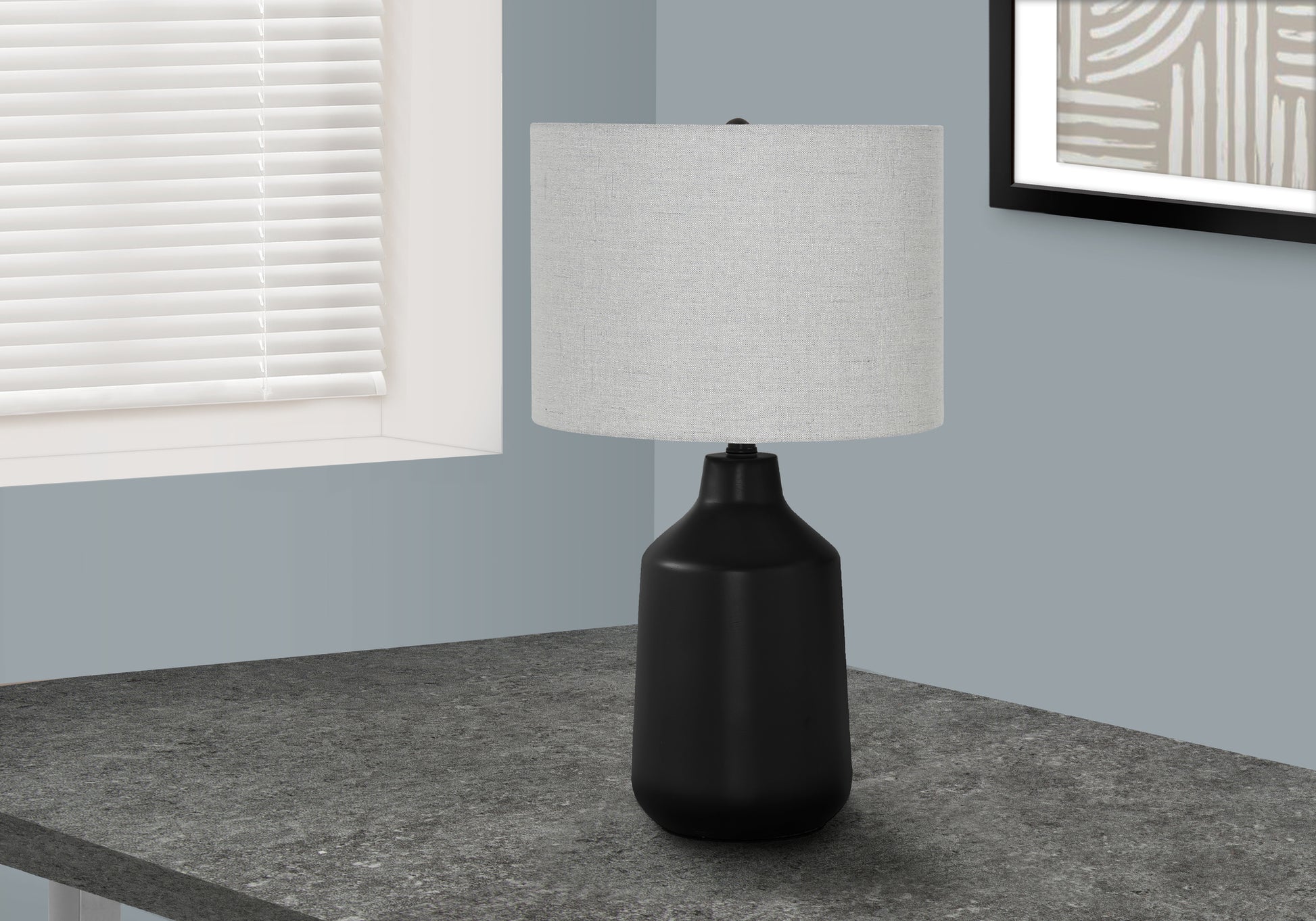 Lighting, 24"H, Table Lamp, Black Concrete, Grey Shade, Contemporary Black Concrete