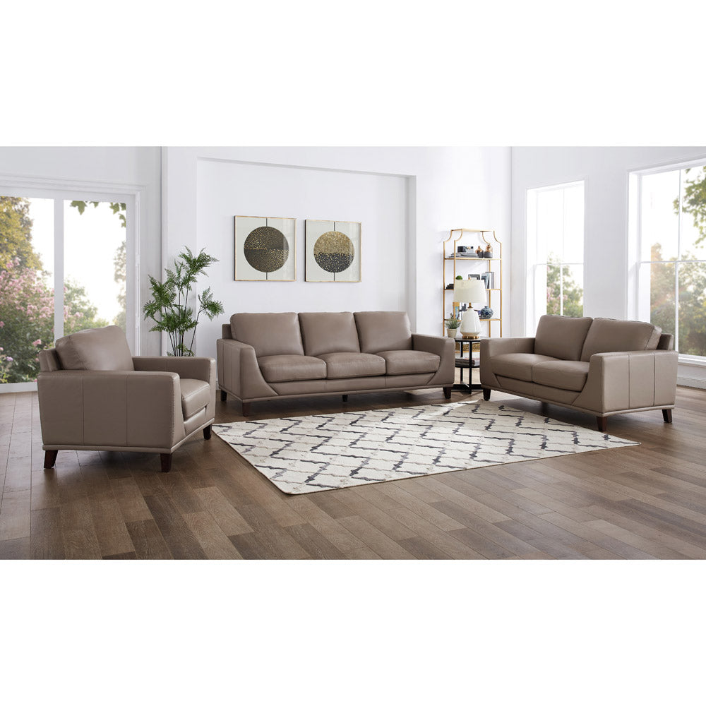 Soma Leather Chair Taupe Primary Living Space Mid Century Modern Eucalyptus Down Filling Genuine Leather