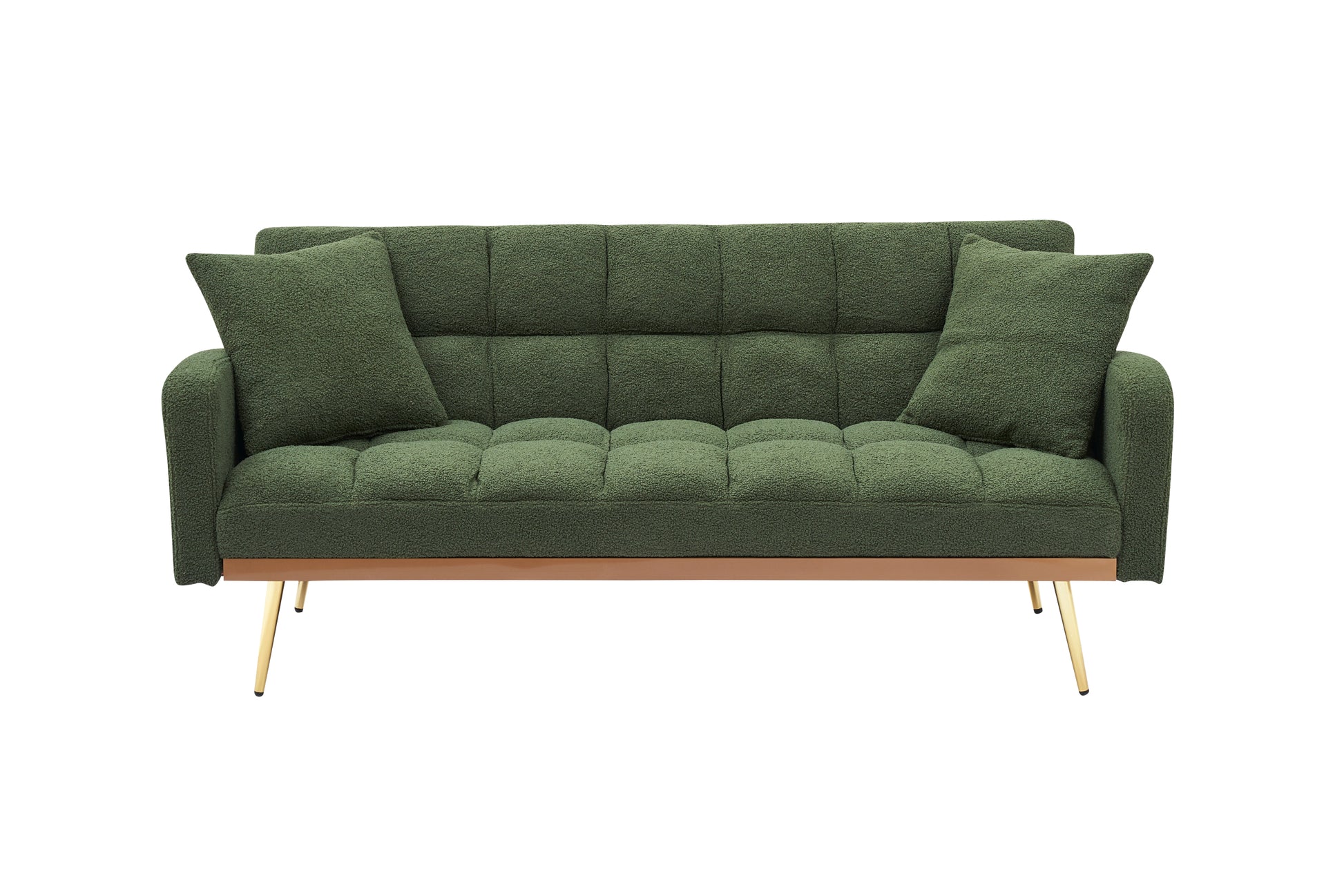 69 "Green Sofa Bed, Adjustable Sofa Teddy 2 Throw Pillows Green Fabric 2 Seat