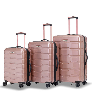 Luggage Sets Abs Pc Hardshell 3Pcs Clearance Luggage Hardside Lightweight Durable Suitcase Sets Spinner Wheels Suitcase With Tsa Lock 20 24 28 , Rosegold Rose Gold Abs Pc