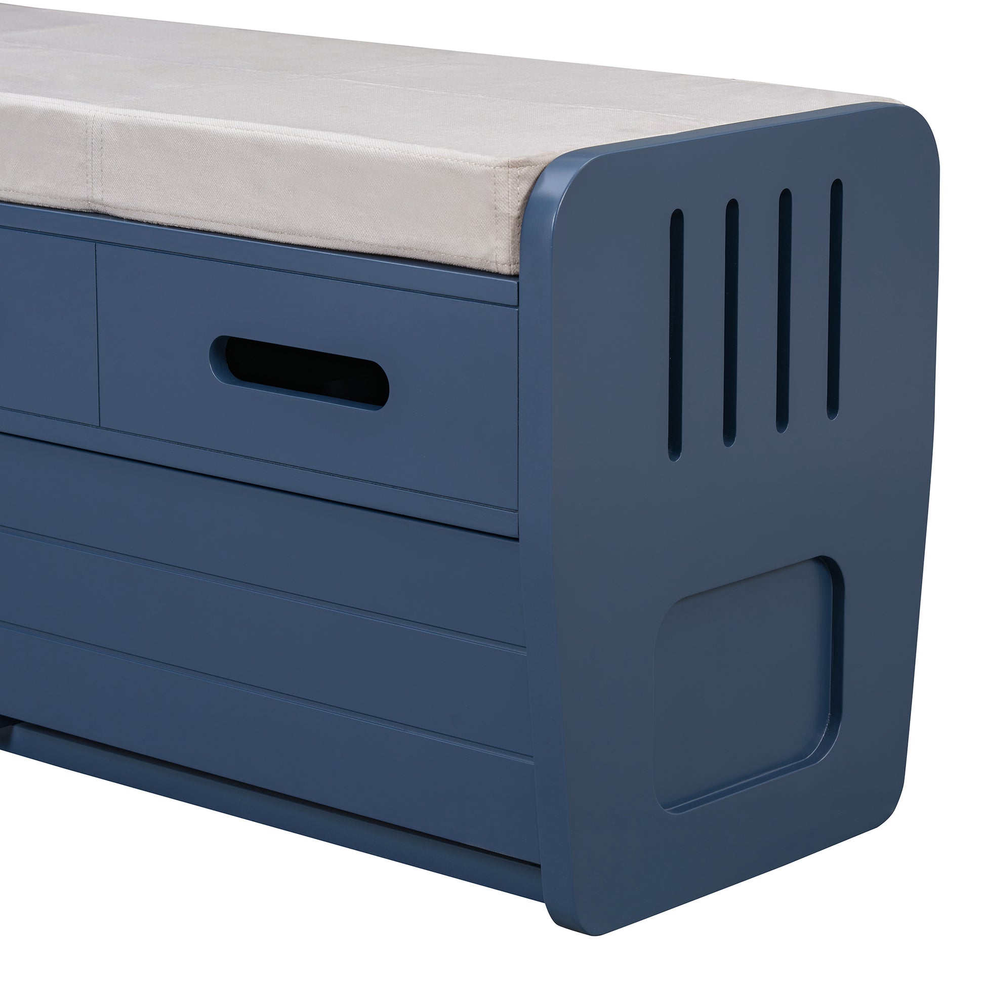 Rustic Storage Bench With 2 Drawers, Hidden Storage Space, And 3 False Drawers At The Top, Shoe Bench For Living Room, Entryway Navy Navy Mdf Acacia